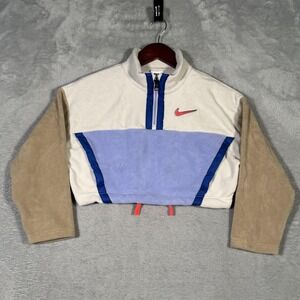 Nike Fleece Pullover Womens Extra Small Colorblock 1/4 Zip Cropped Jacket